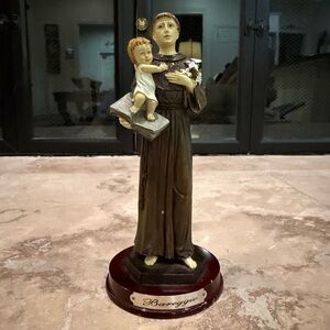 Authentic Bareggio Saint Anthony Statue with Child - Brown and Cream
